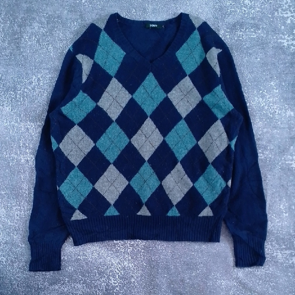 J.Crew Lambswool Argyle V-Neck Sweater in Blue and Gray